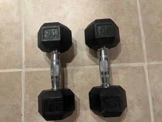 15 lb & 45lb Rubber Hex Dumbbells Pair