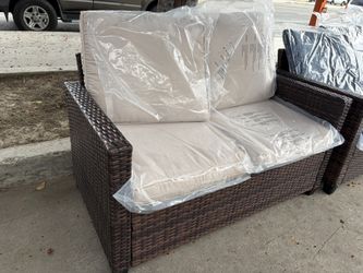 Outdoor Patio Loveseat,All-Weather Wicker Sofa Outdoor Patio Furniture for Deck Backyard, Beige