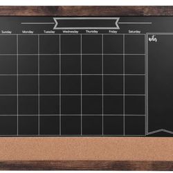 Okydoky Rustic Magnetic Chalkboard/Calendar/ Notice Board, 24" inches x19"inches Brown Frame, Cork Pin Board with Fashion Ball Pins, Ideal for Family 