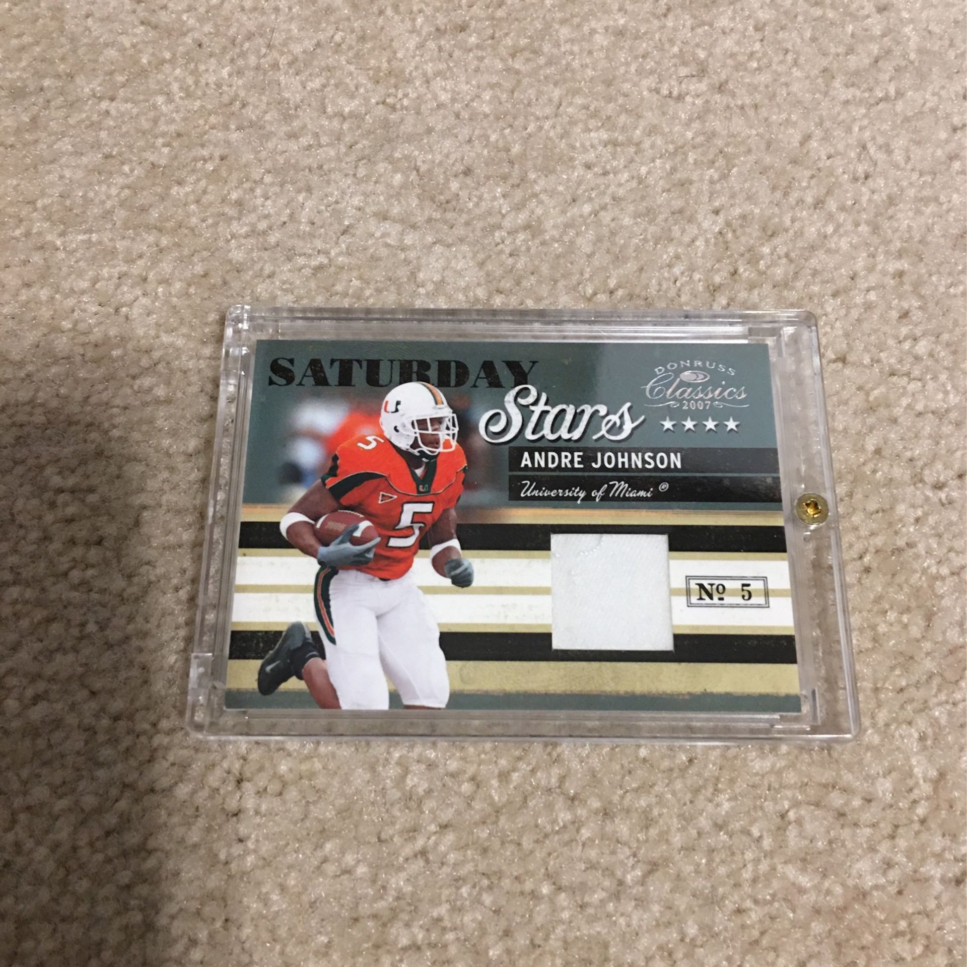 Very Rare Andre Johnson Game Worn College Jersey Card- Miami Hurricanes