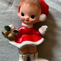 Vintage Ardco Christmas Pixie Elf Girl Real Hair Figurine Japan