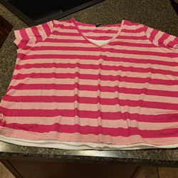 Women 26W/28W (4X)L Bailey's Point BP red/peach horizontal stripe vneck short sleeve  Lot 17