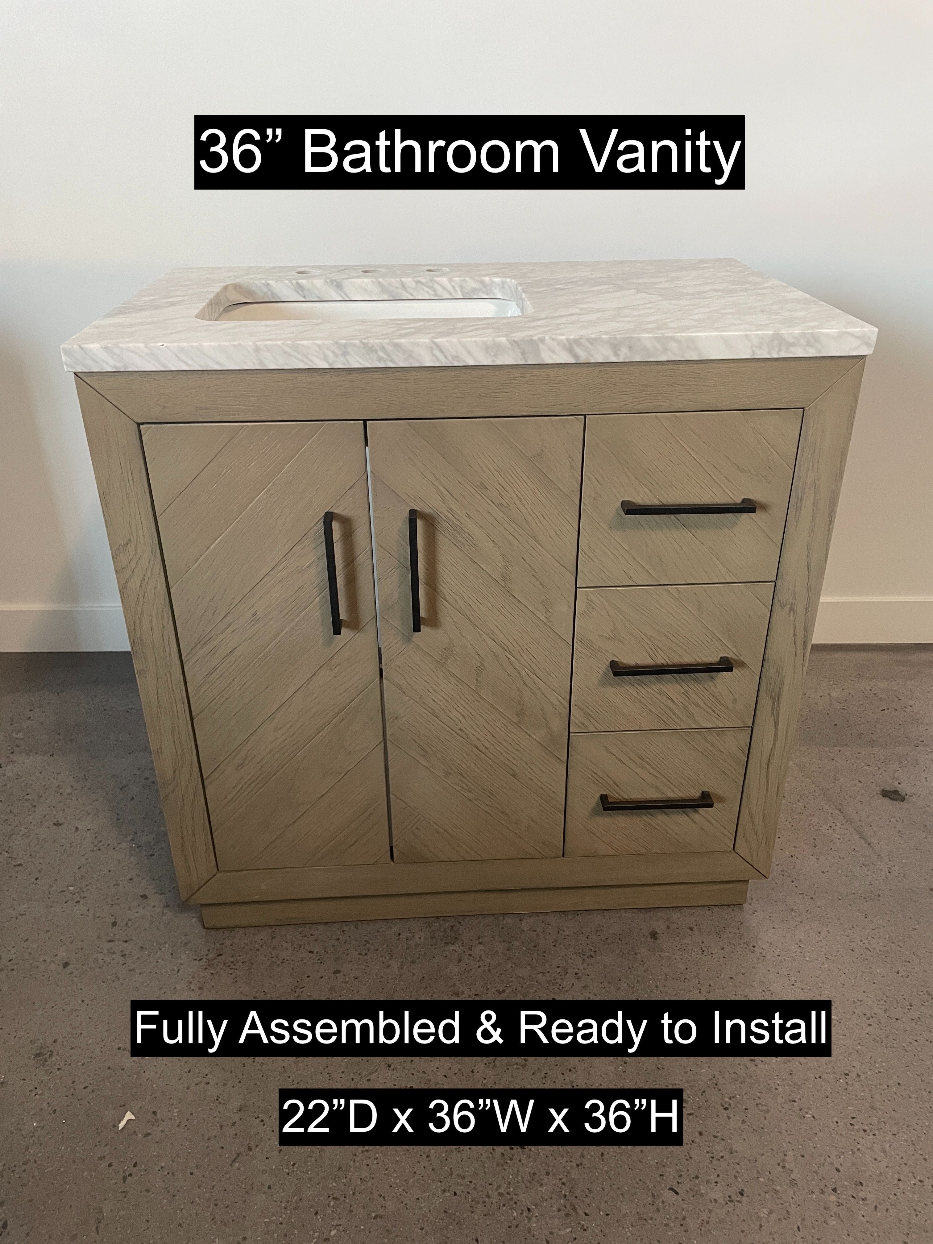 36" Bathroom Vanity with Carrara Marble Countertop & Solid Wood & Plywood Cabinet #3440