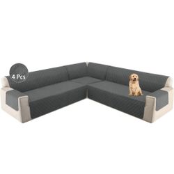 HDCAXKJ L Shape Couch Cover Sectional Sofa Cover 4 Pcs Corner Sectional Sofa Slipcovers Sets for Pets Dogs Washable Non Slip U Shaped Furniture 