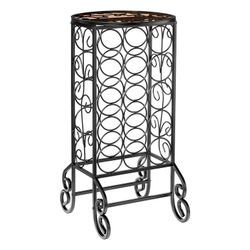 SEI Furniture Iron Scrollwork Wine Rack Storage Table with Glass Top, Black