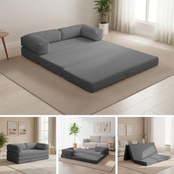 Convertible Sofa Bed Full,5-in-1 Folding Boneless Couch Corduroy Futon Sofa Bed,Tri-Fold Mattress with Removable Armrests & Handle,Sleeper with Pull O