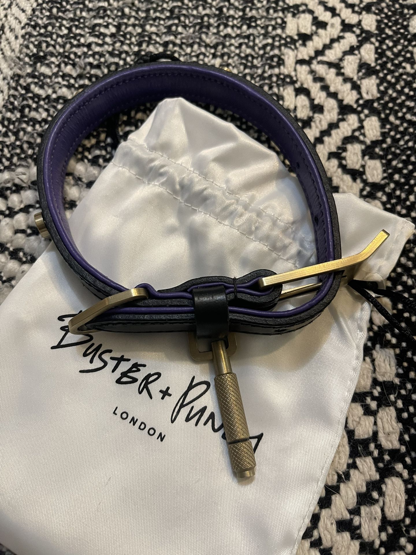 Buster + Punch Black, Purple, Brass. M Pet Collar.