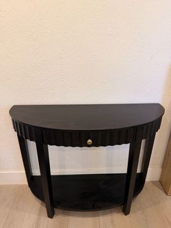 Black Demilune Console Table with Fluted Drawer
