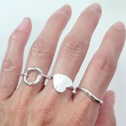 Set Of 3 925 Sterling Silver Women's Cuff Ring Band Adjustable Size Gift Rings 