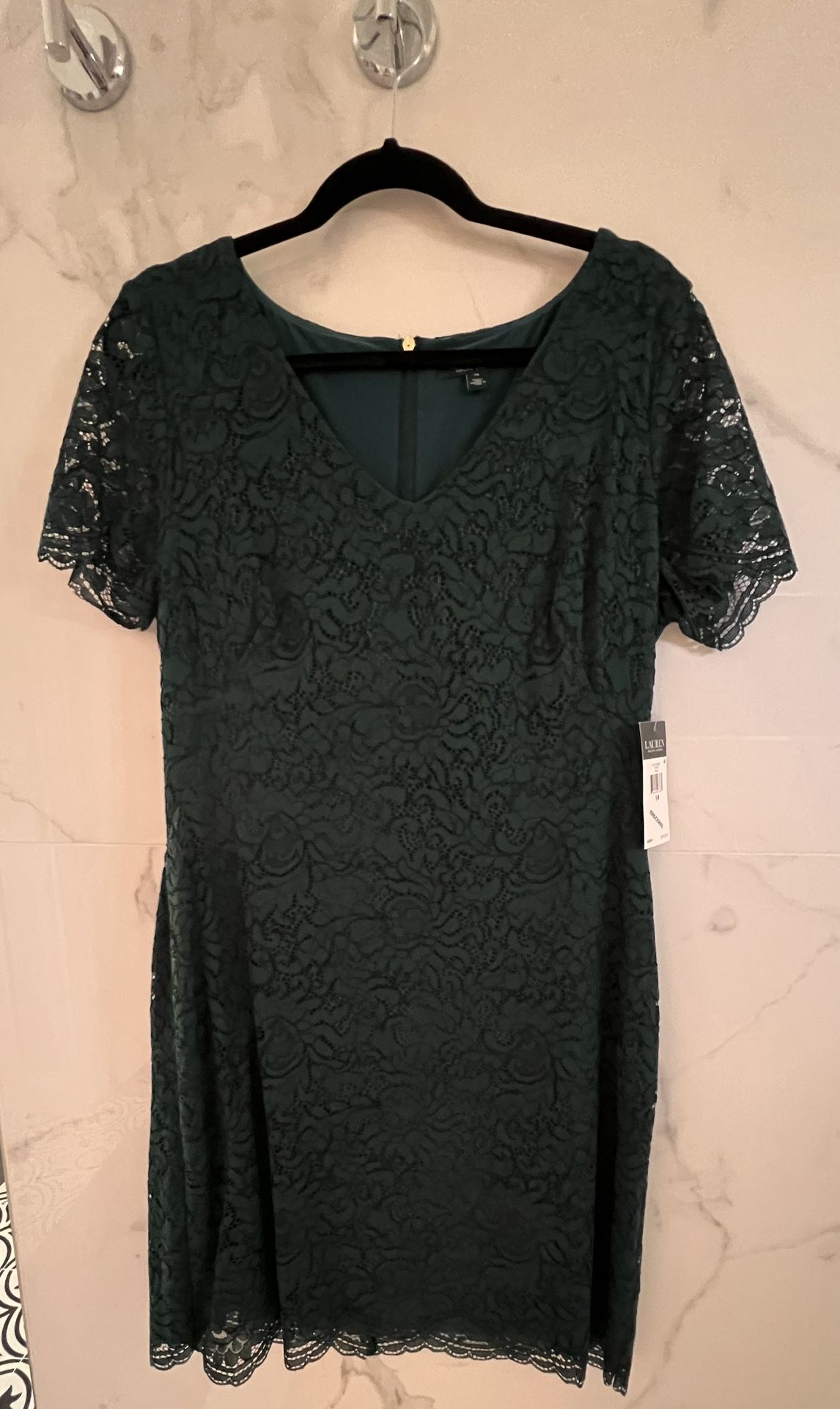 Lauren Ralph Lauren Hunter Green Lace Dress-NEW size 14