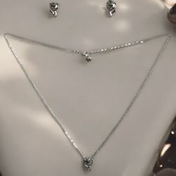 Kitty Theme Necklace And Earrings Rhodium Electroplated  Set