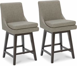 Counter Height Swivel Barstool with Back Set of 2, FSC Certified Upholstered Faux Leather Swivel Bar Stool, 26.8" H Seat Height, PU Leather in Stone G