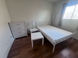 White Metal Bed Frame with Mattress