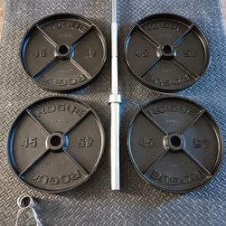 ROGUE 45lb Deep Dish Olympic Plates With Barbell