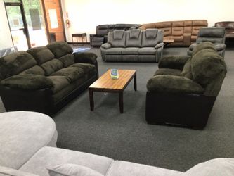 Green Plush Sofa Loveseat Set