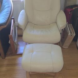 Scandinavian Leather recliner and footstool