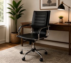 Eames-Style Ribbed Mid-Back Office Chair (Chrome Base)