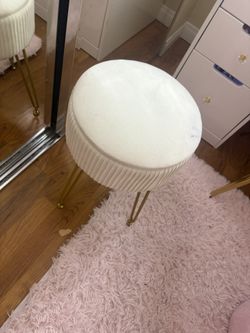 White Velvet Vanity Stool with Gold Legs | Glam Makeup Chair 