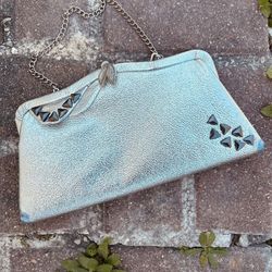 Vintage Silver Metallic Glam Revamped Shoulder Or Clutch Bag