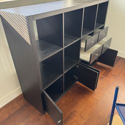 IKEA KALLAX Shelving unit with 6 inserts, black-brown Very Good Condition 