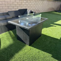 Black Outdoor Couch Set With Fireplace 