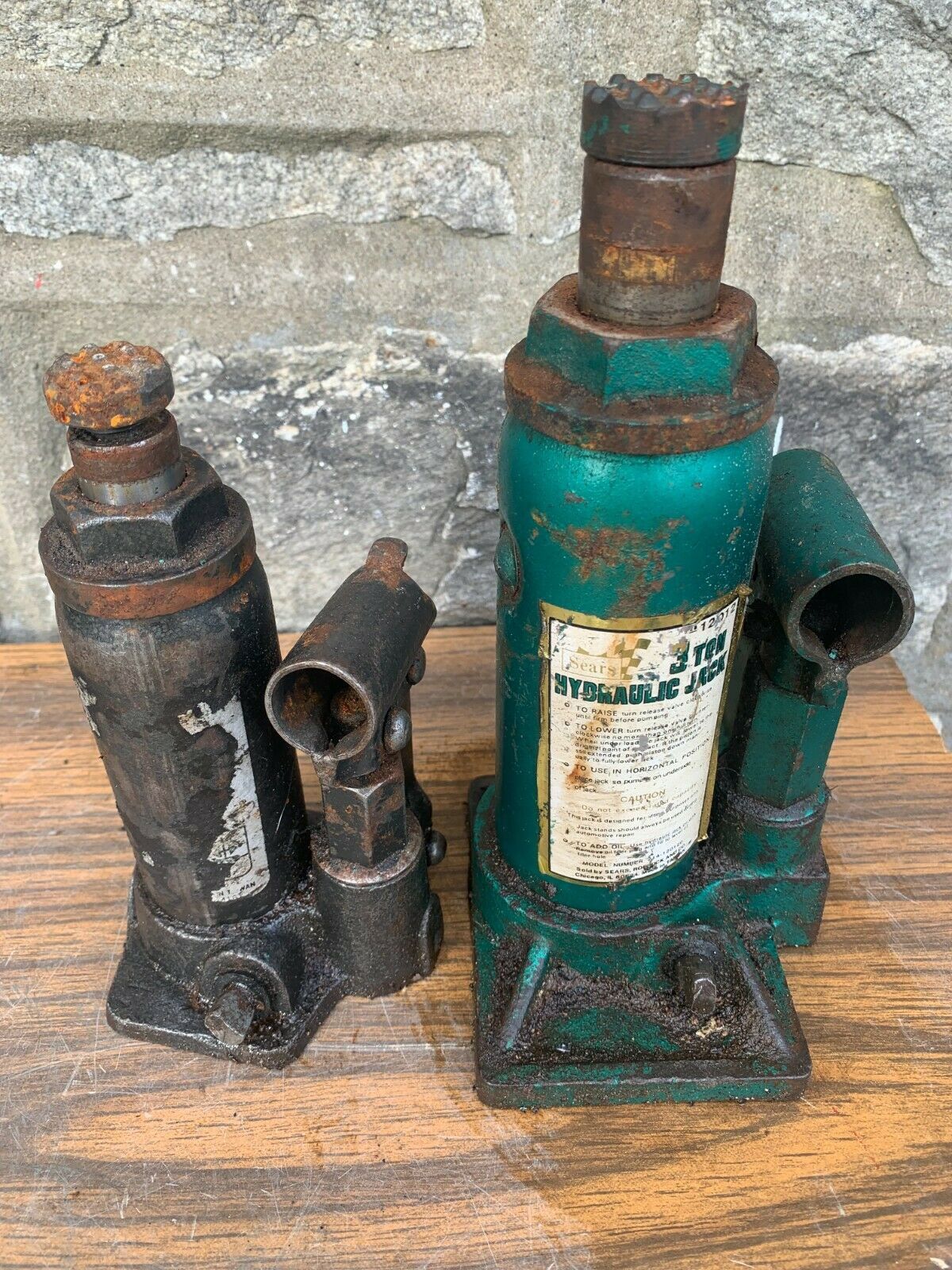 Sears 28-12012 Vintage 3 Ton Hydraulic Bottle Jack Plus 1-2 Ton Car Truck Auto