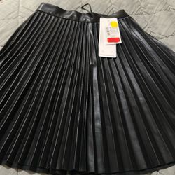 Vegan Leather Pleaded Skirt 