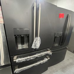 GE Cafe Black Slate French Door Fridge & Gas Range