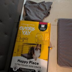 Medium Size Dog Crate With Bed For Inside Crate And A Cover For The Crate.