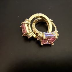 Pink CZ Diamond Emerald Earrings $15