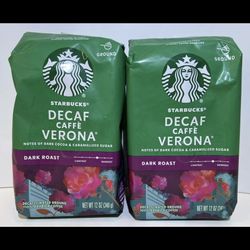 x2 Starbucks decaf Cafe Verona Dark Roast Ground Coffee 12oz New