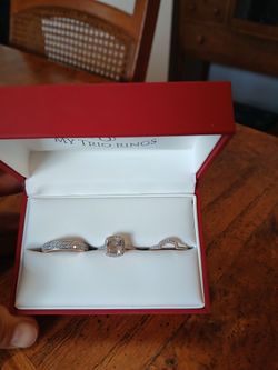 My Trio Rings Jewelry Set. Diamonds and morganite. 14K.