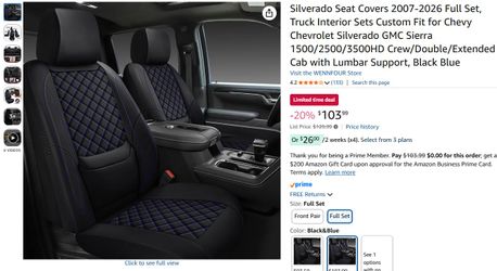 *NEW* Wennfour Custom Full Set Chevy Silverado, GMC Sierra Black with Blue Car Seat Covers