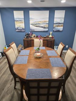 Dining room table and chairs.