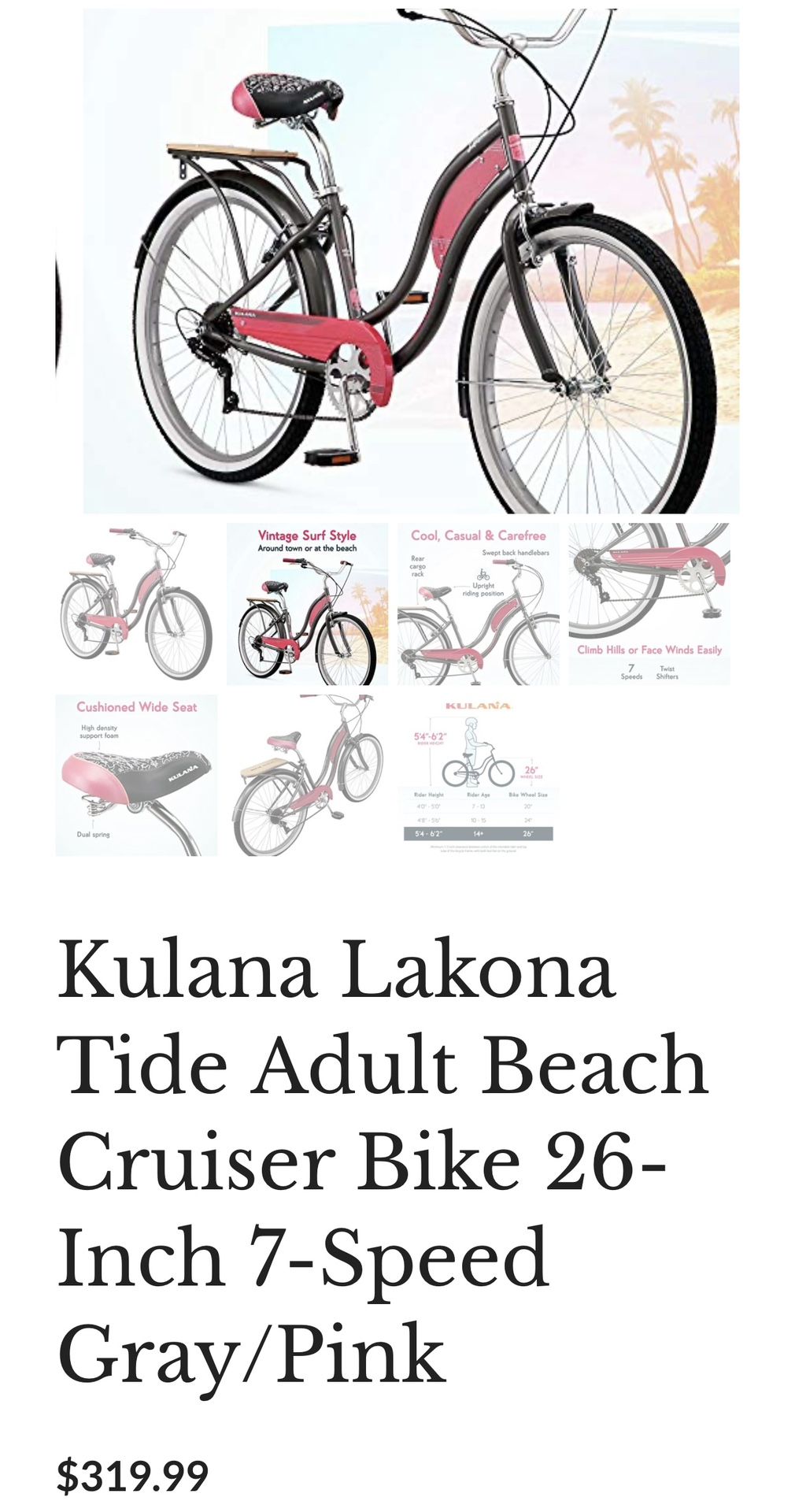 Kulana Lakona Tide Adult Beach Cruiser Bike 26-Inch 7-Speed
