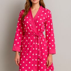 Love To Sleep Pink Polla Dot Women’s Bath Robe Size S