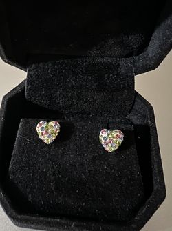 10K Gold Pastel Multi-colored Crystal 6mm Heart Post Earrings