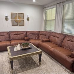 Macy's Genuine Leather Sectional Sofa