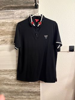 Guess Black Polo Shirt with Rose Embroidery