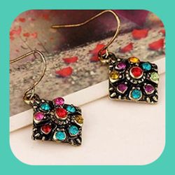 New Exknl Fashion Vintage Drop Crystal Ethnic Muti Colorful Earrings  Absolutely Beautiful!!