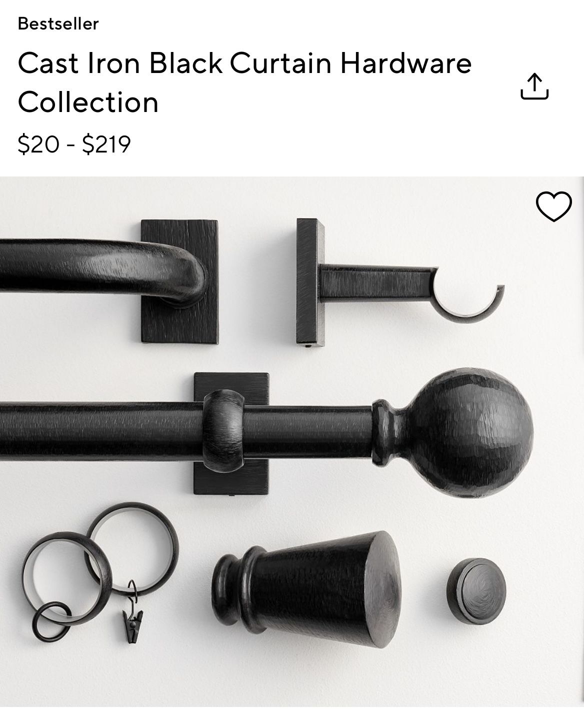 Pottery Barn Cast Iron Curtain Rods - Black Drape Rods