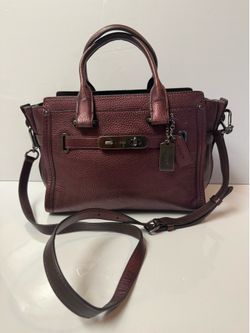 Coach Burgundy Pebbled Satchel Gold Hardware Detachable Strap Logo Tag