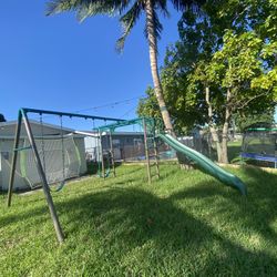 Outdoor Swing Set With Monkey Bars And Slide 