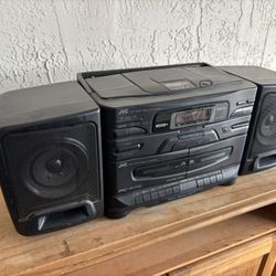 JVC. Boombox Portable Stereo. CD Player, Dual Cassette Recorder, FM/AM Radio. Works & Looks Like New. 