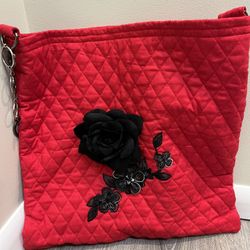 Red Quilted New Handbag With Removable Flower 