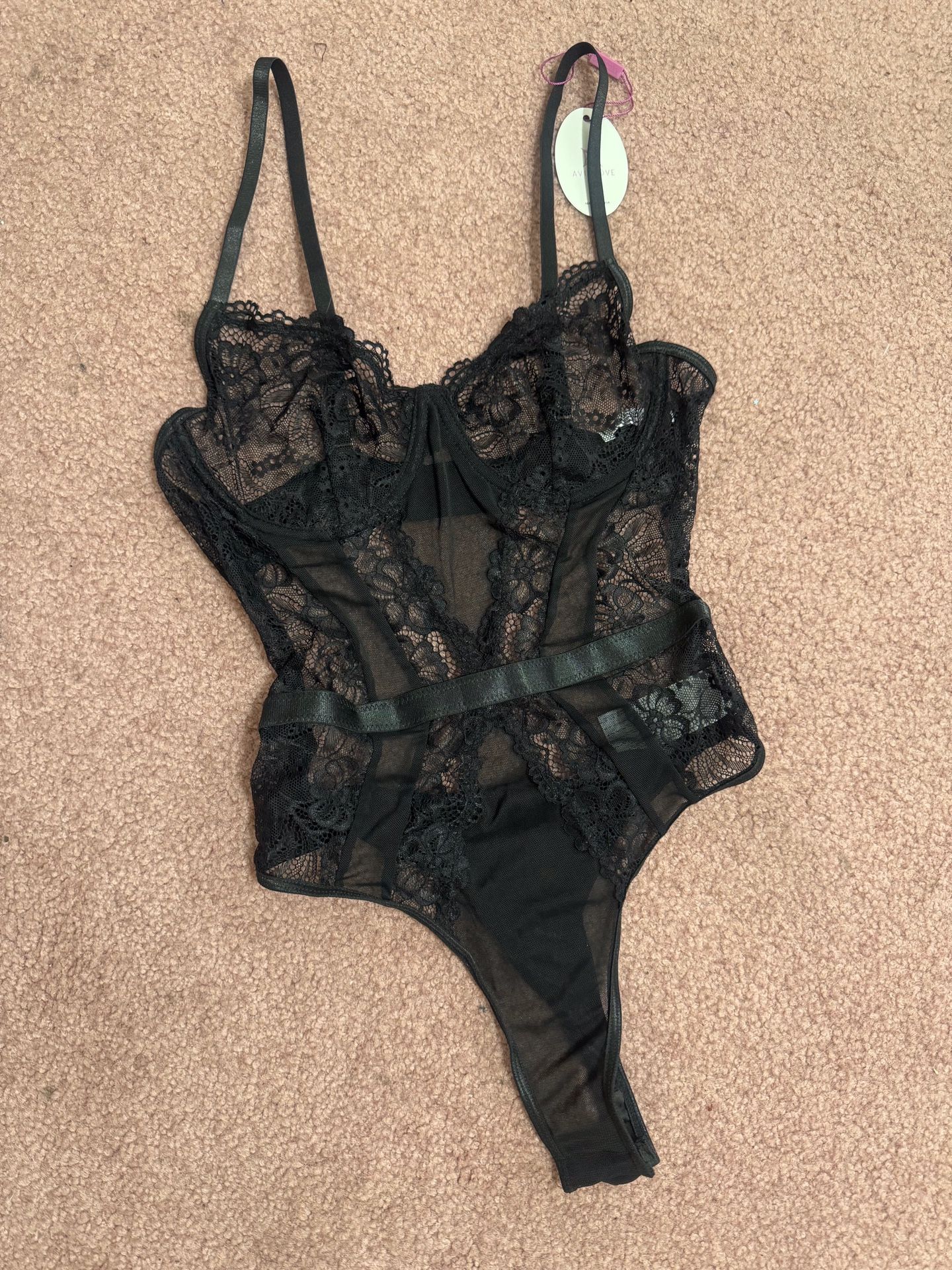 New Medium Black Lace Bodysuit Lingerie