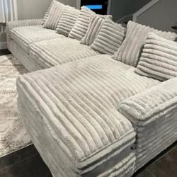 Brand New Elegant Super Plush Corduroy Sectional Set 