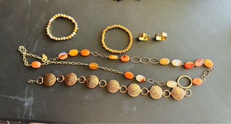 Boho Orange and Gold Jewelry Set