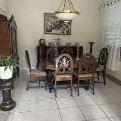 Antique Dining Set 6 Chairs China Cabinet and Buffet