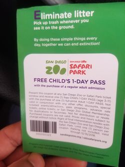 Two san diego zoo safari park kids ticket